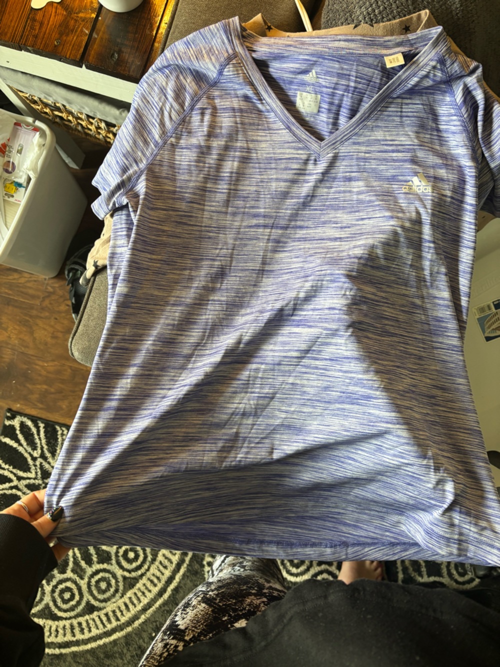 adidas Women's Light Blue Heathered V-Neck Short Sleeve Tee